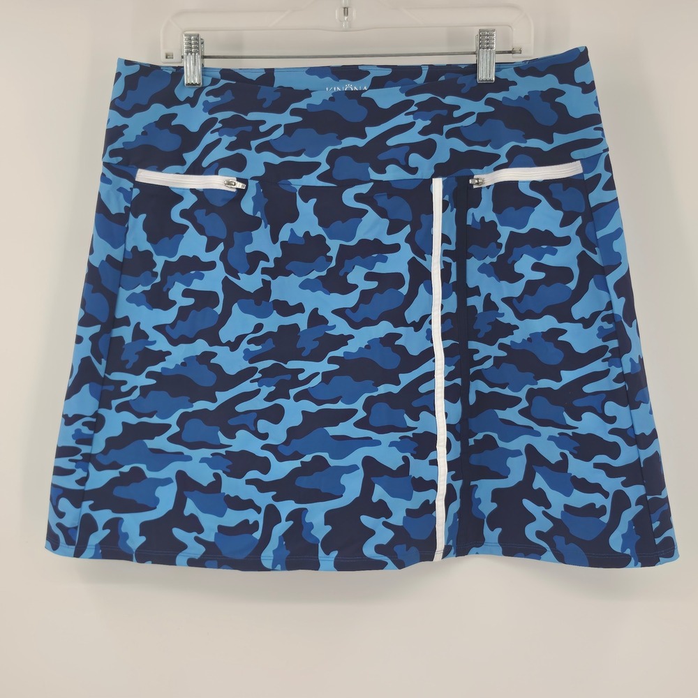 Kinona Womens XL Blue Camouflage Golf Skort Italian Fabric Athletic Skirt Tennis